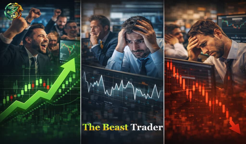Infographic illustrating the hidden forces behind market movements including institutional traders, market psychology, and price manipulation